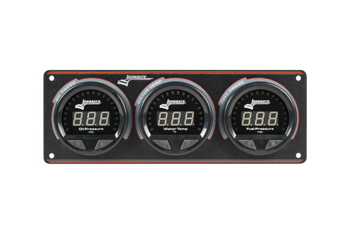 Gauge Panel Assembly - Waterproof LED - Digital - Fuel Pressure / Oil Pressure / Water Temperature - 2-5/8 in Diameter - Black Face - Warning Light - Kit