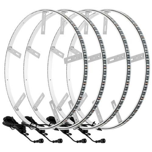 Lighted Wheel Ring Kit - Double Row - LED - 16.5 in Diameter - Bracket / Mounting Hardware Included - Aluminum - White - Kit