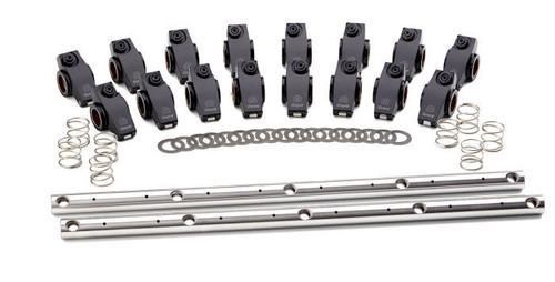 Rocker Arm - Shaft Mount - 1.7 Ratio - Roller Tip - Aluminum - Black Anodized - Mopar B / RB-Series - Set of 16