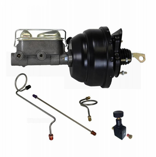 Master Cylinder and Booster - 1 in Bore - Dual Integral Reservoir - 8 in OD - Dual Diaphragm - Steel - Black Oxide - Ford Mustang 1967-70 - Kit