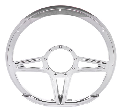 Steering Wheel - Victory - D-Shape - 14 in Diameter - 2 in Dish - 3-Spoke - Milled Finger Notches - Aluminum - Polished - Each