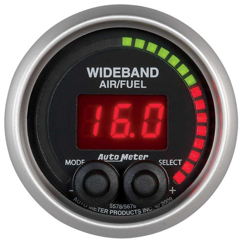 Air-Fuel Ratio Gauge - Elite Series - Wideband - 6:1-20:1 AFR - Electric - Digital - 2-1/16 in Diameter - Black Face - Each