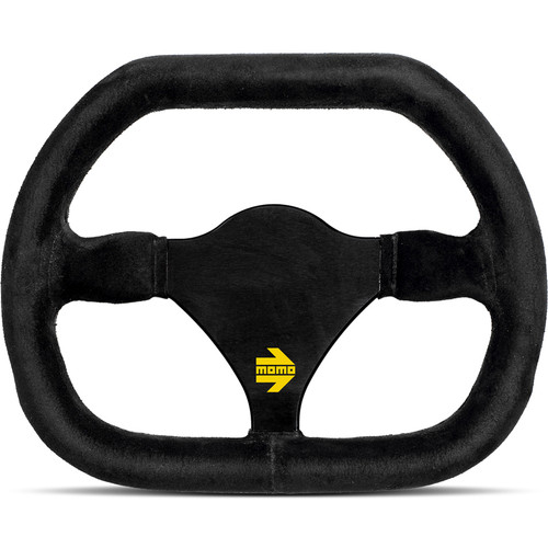Steering Wheel - MOD 29 - 270 mm Diameter - D-Shaped - Flat - 3-Spoke - Black Suede Grip - Aluminum - Black Anodized - Each