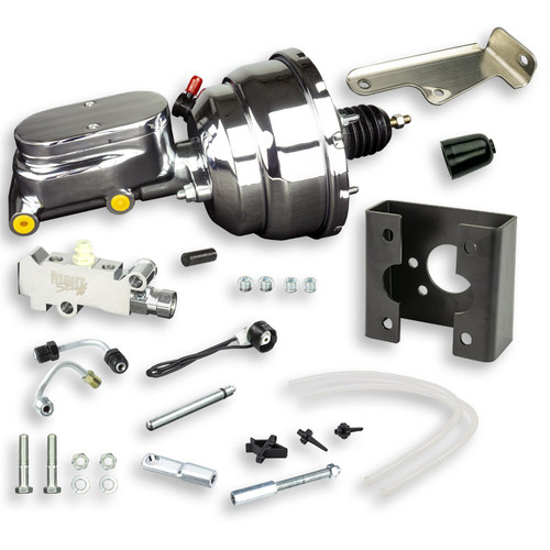 Master Cylinder and Booster - 1 in Bore - Dual Integral Reservoir - 8 in OD - Dual Diaphragm - Aluminum - Chrome Plated - GM Fullsize Truck 1963-66 - Kit Master Cylinder and Booster - 1 in Bore - Dual Integral Reservoir - 8 in OD - Dual Diaphragm - Aluminum - Chrome Plated - GM Fullsize Truck 1963-66 - Kit