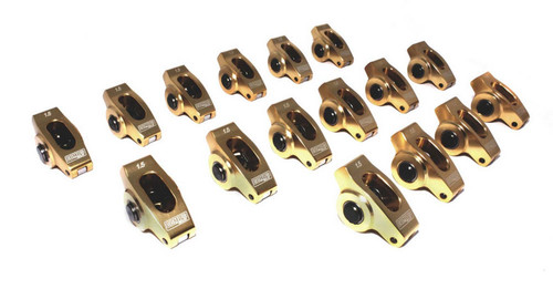 Rocker Arm - Ultra Gold ARC - 3/8 in Stud Mount - 1.50 Ratio - Full Roller - Aluminum - Gold Anodized - Small Block Chevy - Set of 16