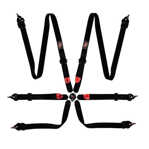 Harness - 2 Endurance - HNR / HANS - 6 Point - Camlock - FIA Approved - Pull Up Adjust - Clip-In / Wrap Around - Individual Harness - Black - Kit
