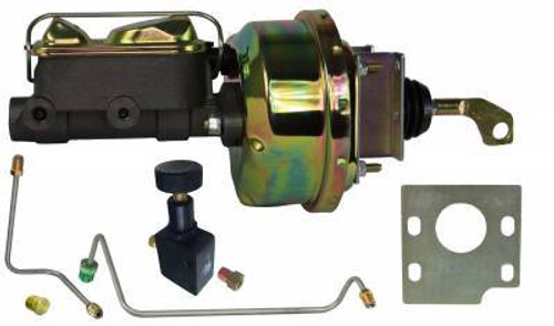 Master Cylinder and Booster - 1-1/16 in Bore - Dual Integral Reservoir - 7 in OD - Single Diaphragm - Steel - Gold Zinc Plated - Ford Mustang 1964-66 - Kit