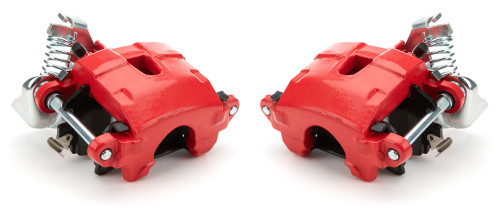 Brake Caliper - Driver / Passenger Side - 1 Piston - 2.000 in Bore - Rear - Iron - Red Paint - 0.980 in Thick Rotor Maximum - 5.438 in in Floating Mount - GM A-Body 1978-88 / GM F-Body 1968-79 - Pair