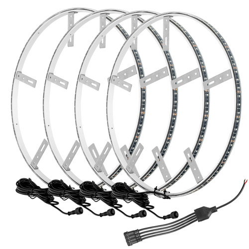 Lighted Wheel Ring Kit - Single Row - LED - 16.5 in Diameter - Bracket / Mounting Hardware Included - Aluminum - ColorShift - Kit