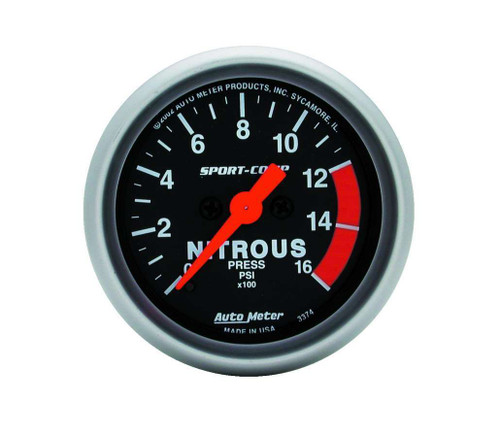 Nitrous Pressure Gauge - Sport-Comp - 0-1600 psi - Electric - Analog - Full Sweep - 2-1/16 in Diameter - Black Face - Each