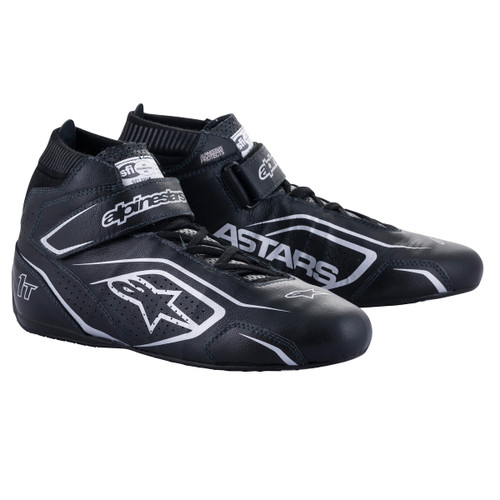 Driving Shoe - Tech 1-T V3 - Mid-Top - SFI 3.3/5 - Leather Outer - Nomex Inner - Black / Silver - Size 12 - Pair