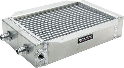 Fluid Cooler - 8.75 x 15 x 3.5 in - Plate Type - 12 AN Male Inlet / Outlet - 1/2 in NPT Female Port - Aluminum - Natural - Engine Oil - Each