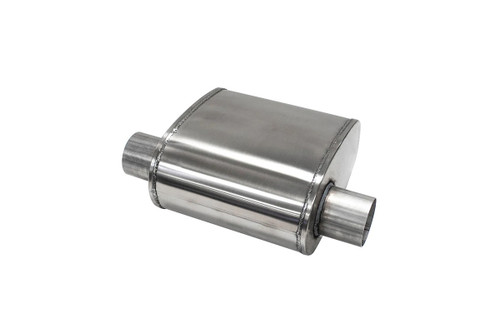 Muffler - Pro Series - 3 in Offset Inlet - 3 in Offset Outlet - 10 x 11 x 6.25 in Oval Body - 16 in Long - Stainless - Natural - Universal - Each Muffler - Pro Series - 3 in Offset Inlet - 3 in Offset Outlet - 10 x 11 x 6.25 in Oval Body - 16 in Long - Stainless - Natural - Universal - Each
