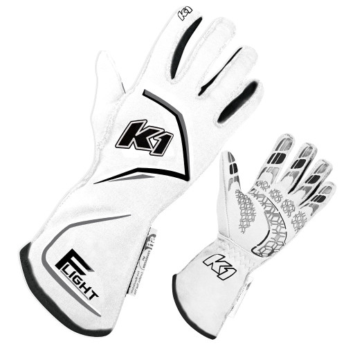 Driving Gloves - Flight - SFI 3.3/5 - FIA Approved - Double Layer - Nomex - Elastic Cuff - White - X-Large - Pair