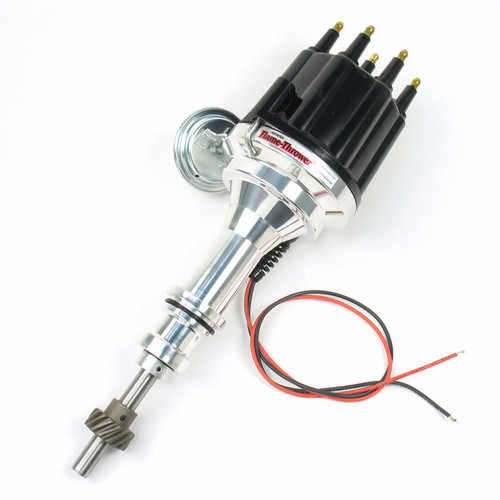 Distributor - Flame-Thrower Plug N Play Billet - Magnetic Pickup - Vacuum Advance - HEI Style Terminal - Black - Small Block Ford - Each