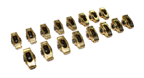 Rocker Arm - Ultra Gold ARC - 7/16 in Stud Mount - 1.60 Ratio - Full Roller - Aluminum - Gold Anodized - AMC / Oldsmobile / Small Block Ford V8 - Set of 16