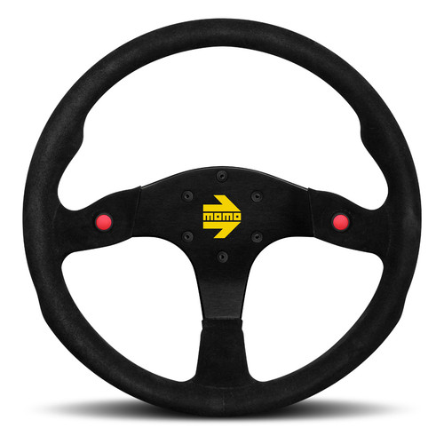 Steering Wheel - MOD 80 - 350 mm Diameter - 33 mm Dish - 3-Spoke - 2 Buttons - Black Suede Grip - Aluminum - Black Anodized - Each