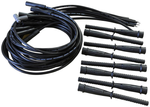 Spark Plug Wire Set - Super Conductor - Spiral Core - 8.5 mm - Black - Straight Hemi Plug Boots - HEI Style Terminal - Cut-To-Fit - V8 - Kit
