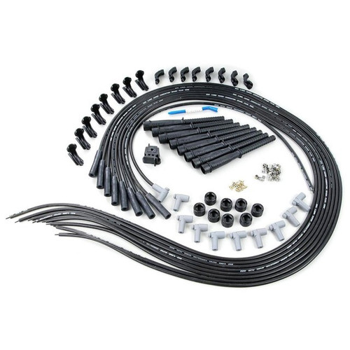 Spark Plug Wire Set - Super Conductor - Spiral Core - 8.5 mm - Black - Straight Hemi Plug Boots - HEI Style Terminal - Cut-To-Fit - V8 - Kit