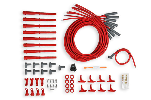 Spark Plug Wire Set - Super Conductor - Spiral Core - 8.5 mm - Red - Straight Hemi Plug Boots - HEI Style Terminal - Cut-To-Fit - V8 - Kit