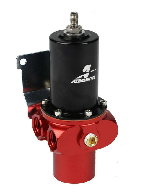 Fuel Pressure Regulator - Pro-Stock - 4 to 8 psi - In-Line - 12 AN Female O-Ring Inlet - Four 6 AN Female O-Ring Outlets - 1/8 in NPT Port - Black / Red Anodized - E85 / Gas / Diesel - Each