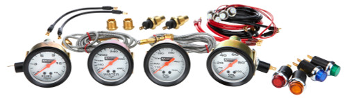 Gauge Kit - Oil Pressure / Water Temperature / Oil Temperature / Fuel Pressure - 2-5/8 in Diameter - White Face - Warning Light - Kit Gauge Kit - Oil Pressure / Water Temperature / Oil Temperature / Fuel Pressure - 2-5/8 in Diameter - White Face - Warning Light - Kit