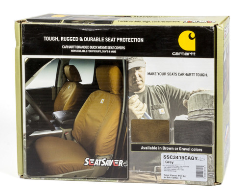 Seat Cover - Carhartt SeatSaver - Front Row - Hook and Loop Attachment - Polyester Cotton Blend - Gray - Ford Fullsize Truck 2011-16 - Kit