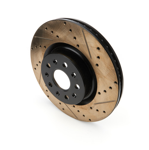 Brake Rotor - Premium - Front - Driver Side - 345 mm OD - 30 mm Thick - 5 x 120 mm Bolt Pattern - Drilled / Slotted - Iron - Black Paint - Chevy Camaro 2016-20 / Sigma-Body 2014-19 - Each