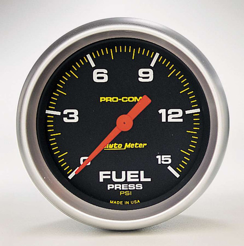 Fuel Pressure Gauge - Pro-Comp - 0-15 psi - Electric - Analog - Full Sweep - 2-5/8 in Diameter - Black Face - Each