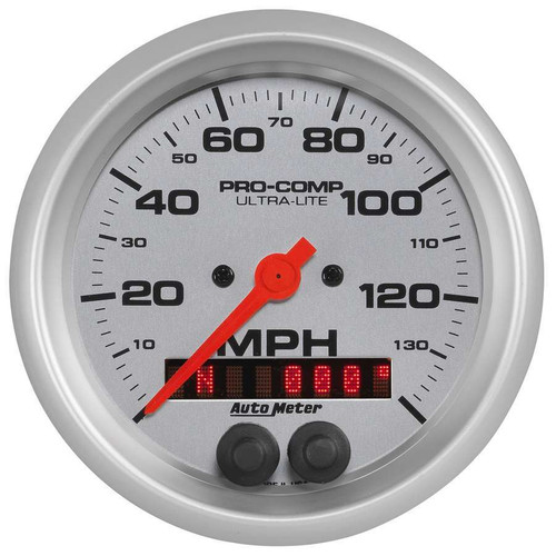 Speedometer - Ultra-Lite - 140 MPH - Electric - Analog - 3-3/8 in Diameter - GPS Tracking - Silver Face - Each