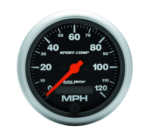 Speedometer - Sport-Comp - 120 MPH - Electric - Analog - 3-3/8 in Diameter - Programmable - Black Face - Each