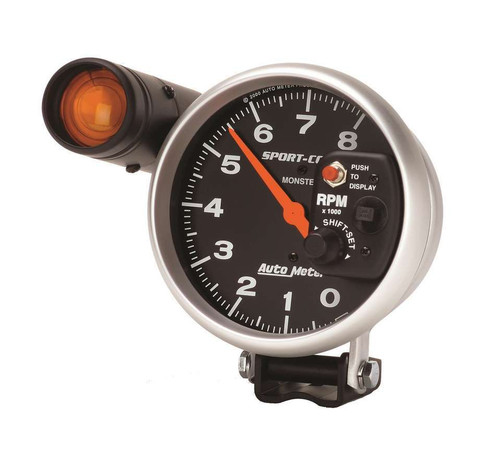 Tachometer - Sport-Comp - 8000 RPM - Electric - Analog - 5 in Diameter - Pedestal Mount - Shift Light - Black Face - Each