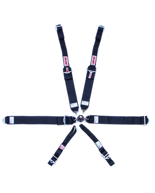 Harness - 6 Point - Rotary Camlock - SFI 16.5 - Pull Down Adjust - Bolt-On - Individual Harness - Black - Kit