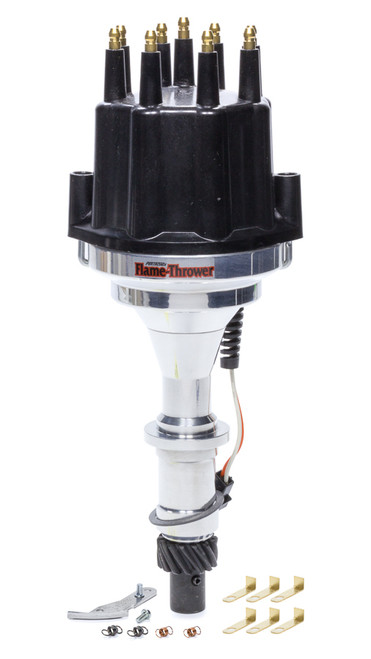 Distributor - Flame-Thrower Plug N Play Billet - Magnetic Pickup - Mechanical Advance - HEI Style Terminal - Black - Pontiac V8 - Each