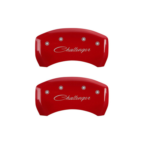 Brake Caliper Cover - Classic Challenger Logo - Aluminum - Red Powder Coat - Dodge Challenger / Dodge Charger 2011-23 - Set of 4