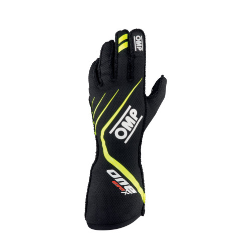 Driving Gloves - One EVO X - FIA Approved - Double Layer - Fire Retardant Fabric - Black / Fluorescent Yellow - Small - Pair