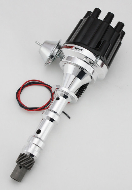 Distributor - Flame-Thrower Plug N Play Billet - Magnetic Pickup - Vacuum Advance - Socket Style - Black - GM W-Series - Each