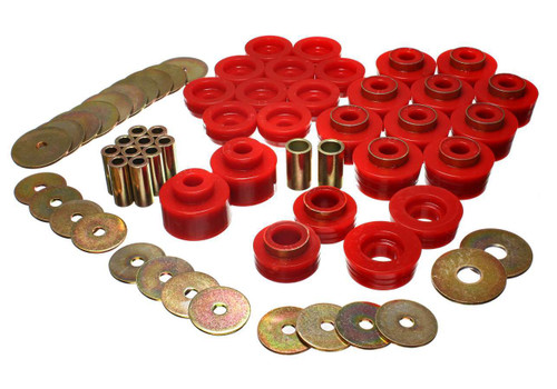 Body Mount Bushing - Hyper-Flex - Polyurethane / Steel - Red / Cadmium - GM A-Body / G-Body 1978-88 - Kit