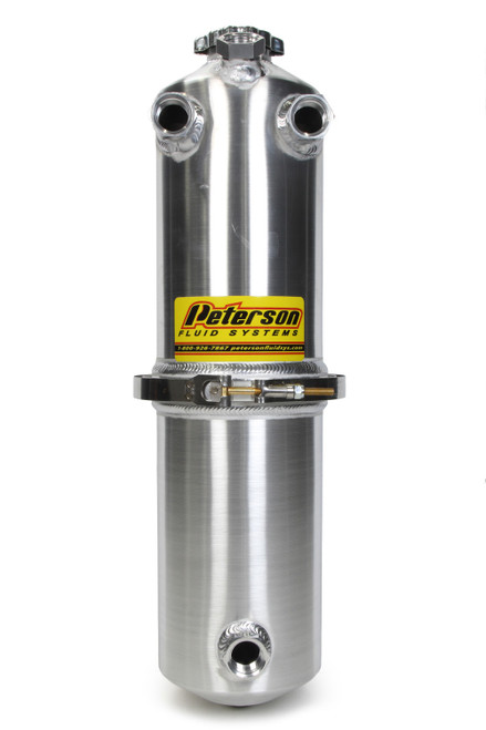 Oil Tank - Dry Sump - 10 qt - 24 in Tall - 6 in OD - 12 AN Female O-Ring Inlets - 12 AN Female O-Ring Outlet - 12 AN O-Ring Breather Port - Aluminum - Natural - Each