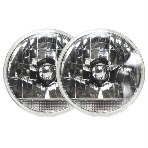 Headlight - Snake-Eye - 7 in OD - H4 Bulb - Clear Turn Signal - Glass / Steel - Universal - Pair