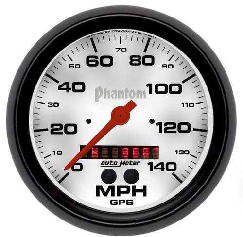Speedometer - Phantom - 140 MPH - Electric - Analog - 5 in Diameter - GPS Tracking - White Face - Each