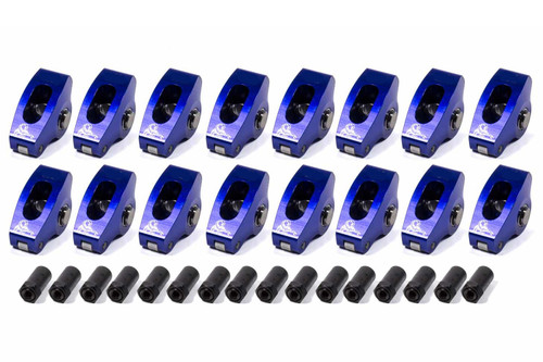 Rocker Arm - 3/8 in Stud Mount - 1.60 Ratio - Full Roller - Narrow Body - Self-Align - Aluminum - Blue Anodized - Small Block Chevy - Set of 16