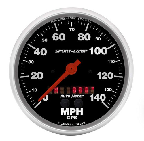 Speedometer - Sport-Comp - 140 MPH - Electric - Analog - 5 in Diameter - GPS Tracking - Black Face - Each Speedometer - Sport-Comp - 140 MPH - Electric - Analog - 5 in Diameter - GPS Tracking - Black Face - Each