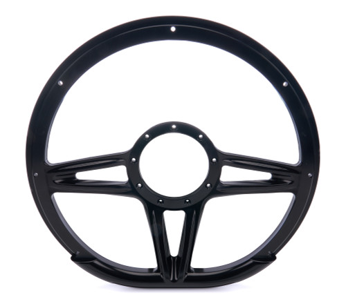 Steering Wheel - Victory - D-Shape - 14 in Diameter - 2 in Dish - 3-Spoke - Milled Finger Notches - Aluminum - Black Anodized - Each