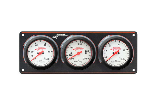 Gauge Panel Assembly - Sportsman Elite - Analog - Fuel Pressure / Oil Pressure / Water Temperature - 2-5/8 in Diameter - White Face - Kit Gauge Panel Assembly - Sportsman Elite - Analog - Fuel Pressure / Oil Pressure / Water Temperature - 2-5/8 in Diameter - White Face - Kit