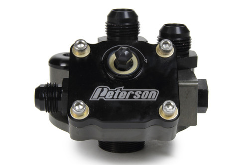 Oil Filter Mount - Primer Pump - 12 AN Male Ports - 1-1/2-16 in Center Thread - Aluminum - Black Anodized - Universal - Each