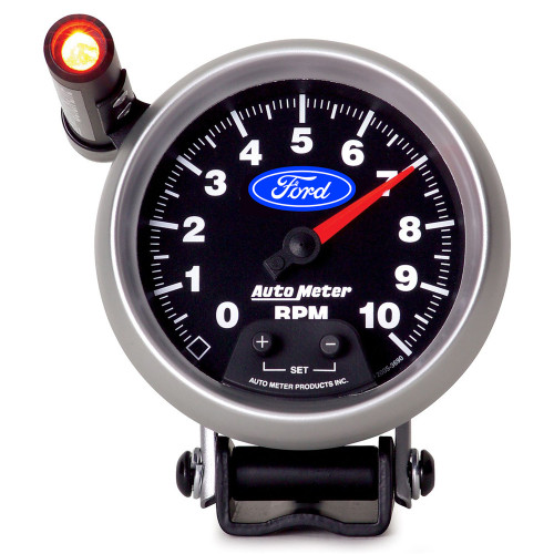 Tachometer - Ford - 10000 RPM - Electric - Analog - 3-3/4 in Diameter - Pedestal Mount - Shift Light - Memory - Ford Logo - Black Face - Each