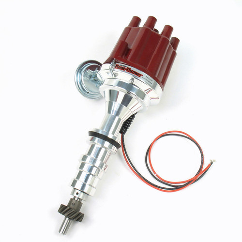 Distributor - Flame-Thrower Plug N Play Billet - Magnetic Pickup - Vacuum Advance - Socket Style - Red - Ford FE-Series - Each
