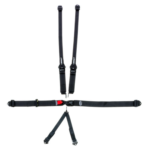 Harness - Racer Series - 6 Point - Latch and Link - SFI 16.5 - Pull Up Right Adjust - Bolt-On / Wrap Around - Individual Harness - Black - Kit