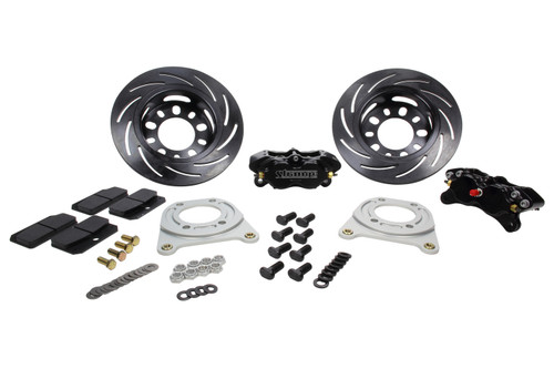 Brake System - Pro Series - Rear - 4 Piston Caliper - 11.250 in One Piece Slotted - Offset Hat - Aluminum - Black - Big Bearing - Ford 9 in - Drag Race - Kit